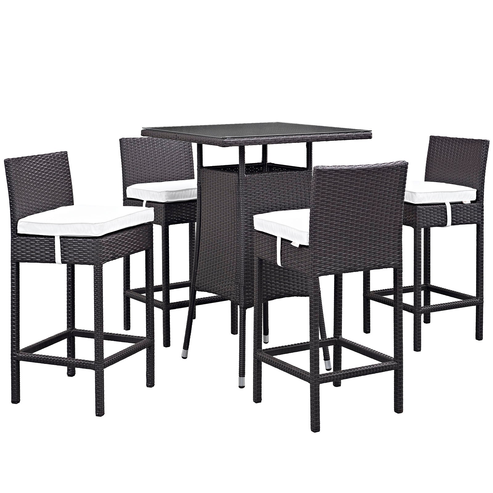 Convene 5-Piece Stylish Synthetic Rattan Weave Outdoor Patio Pub Set for Various Entertaining Occasions