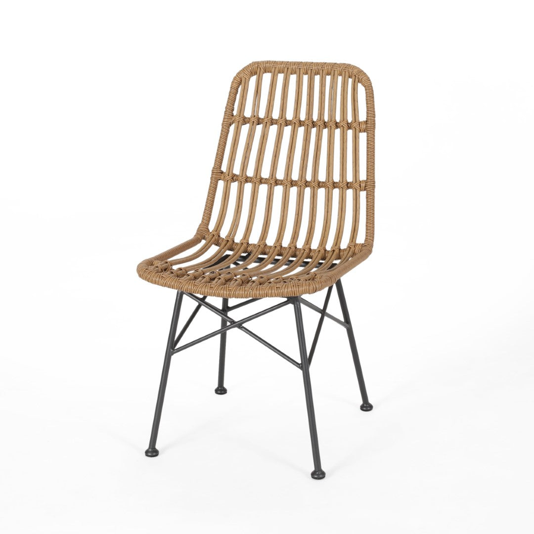 Christopher Knight Home® Set of 2 Modern Indoor Rattan and Iron Dining Chairs in Light Brown and Black