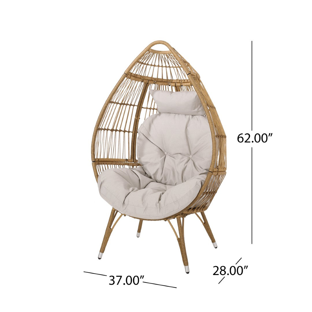 Christopher Knight Home® Outdoor Teardrop-Shaped Wicker Chair with Water-Resistant Cushion for Cozy Relaxation