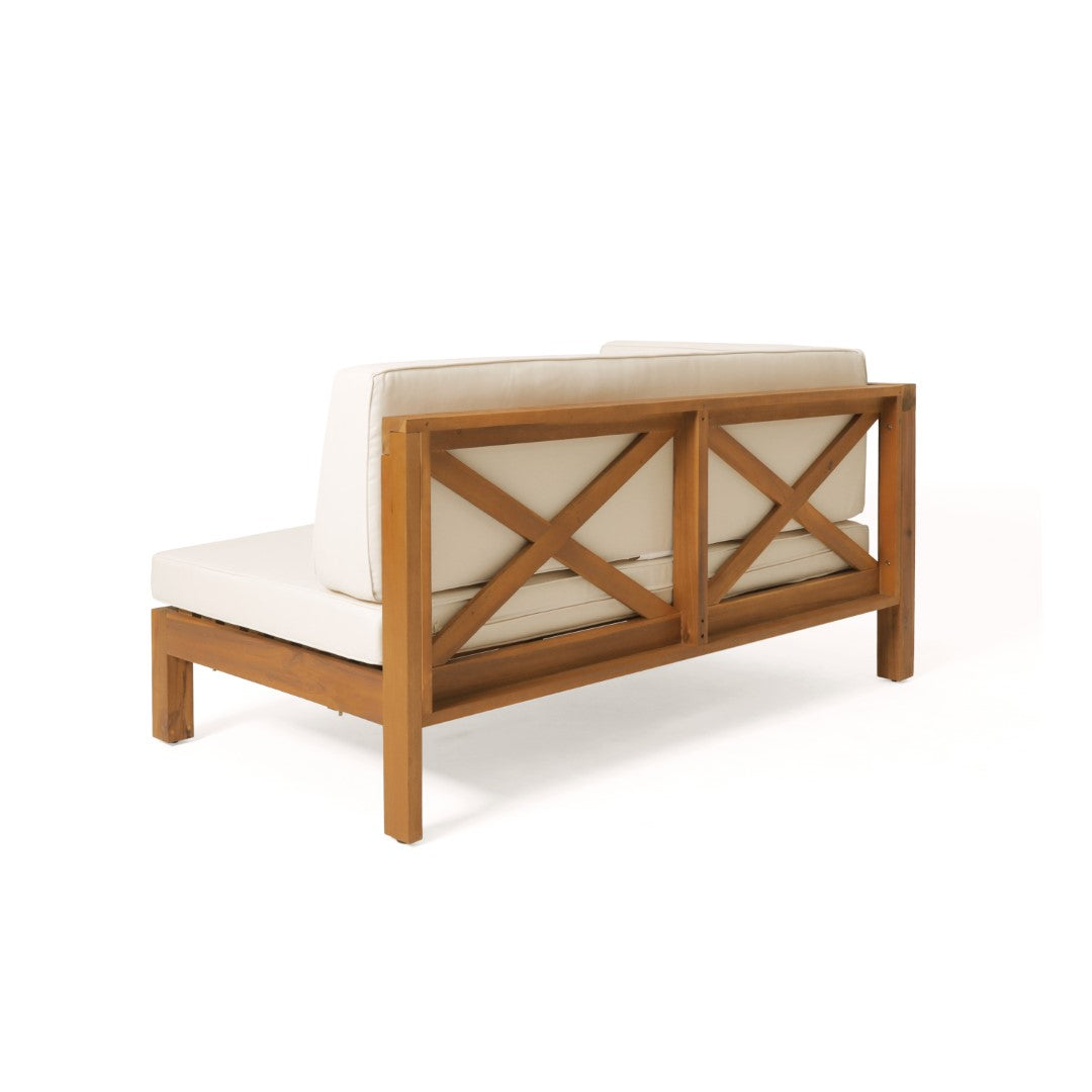Christopher Knight Home® Brava X-Back Left Corner Bench for Indoor and Outdoor Use, Beige - Exuding Rustic Charm, Constructed with Durable Acacia Wood, Water-Resistant Cushions, Dimensions: 58.25 x 30.25