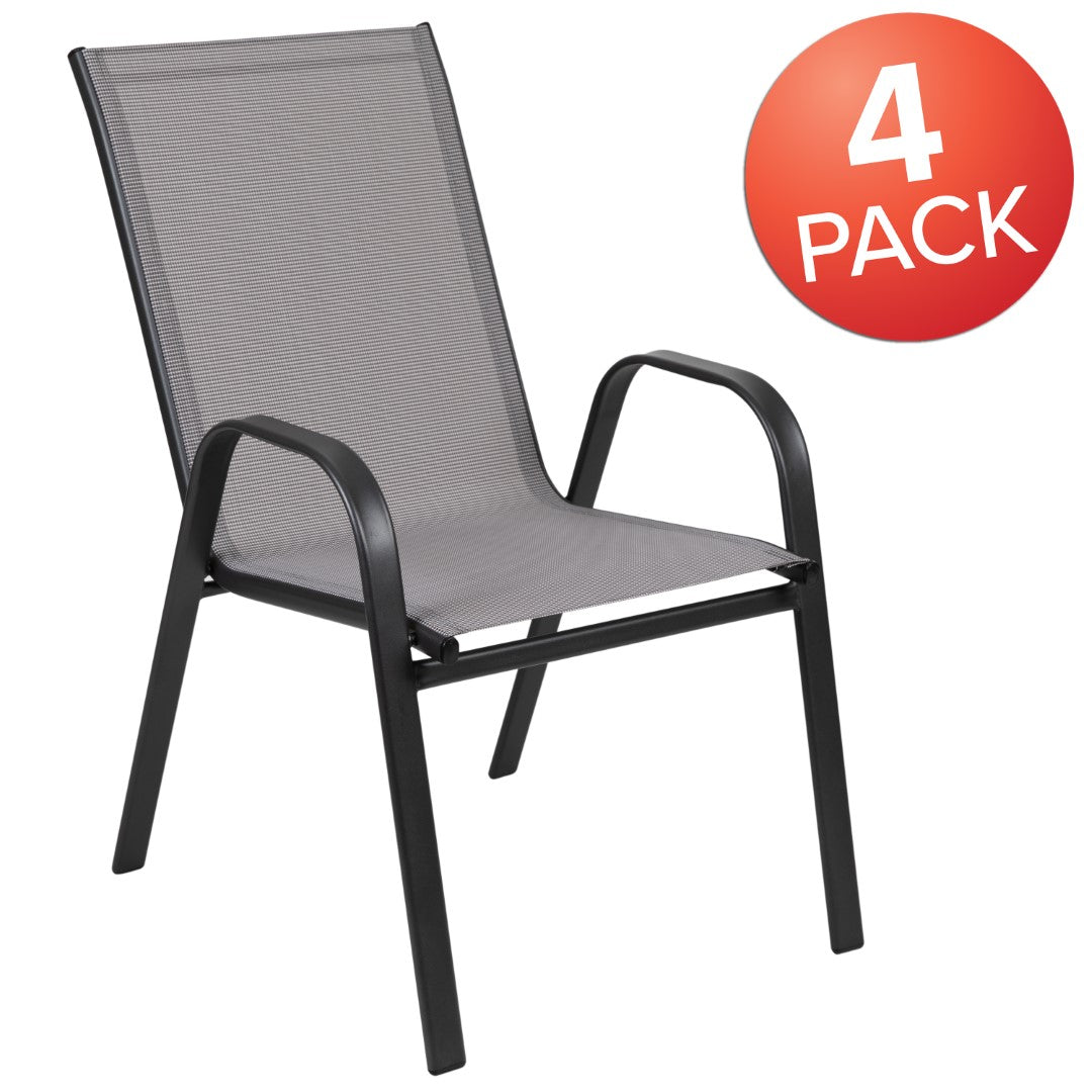 Commercial-Grade Outdoor Stackable 4-Pack Patio Chairs with Flex Comfort Material and Sturdy Metal Frame