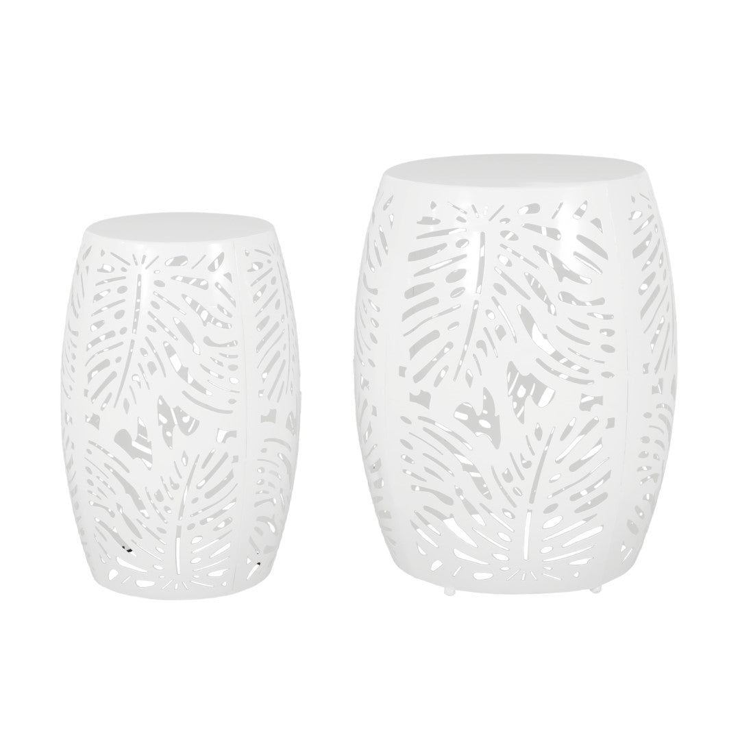Christopher Knight Home® Satterlee Outdoor Metal Side Table Set of 2 - Stylish Barrel-Shaped Design