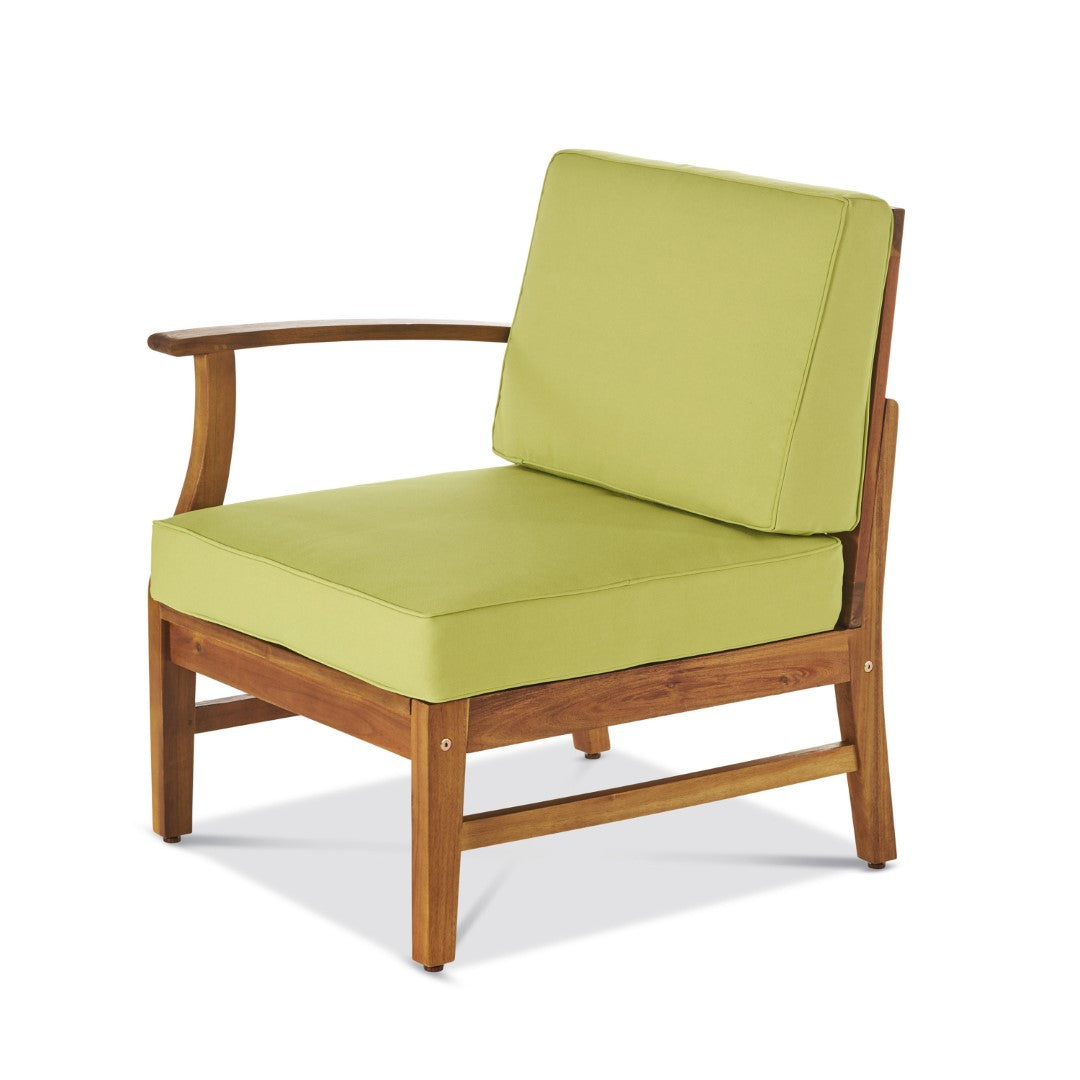 Christopher Knight Home® Outdoor Perla Left-Side Armchair Made of Acacia Wood, Featuring Green Water-Resistant Cushions for Comfort and Easy Maintenance, Dimensions: 26 x 28 x 32.75 Inches