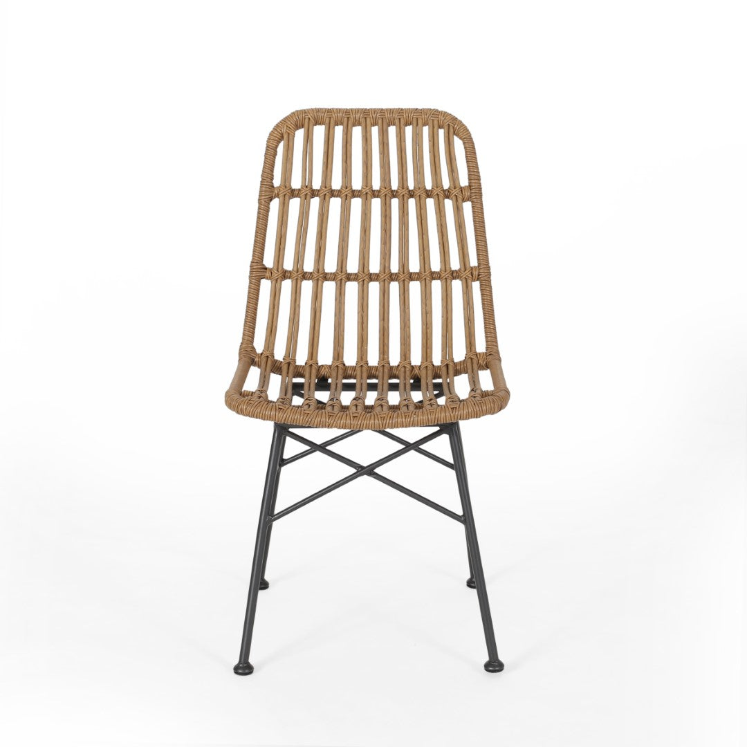 Christopher Knight Home® Set of 2 Modern Indoor Rattan and Iron Dining Chairs in Light Brown and Black