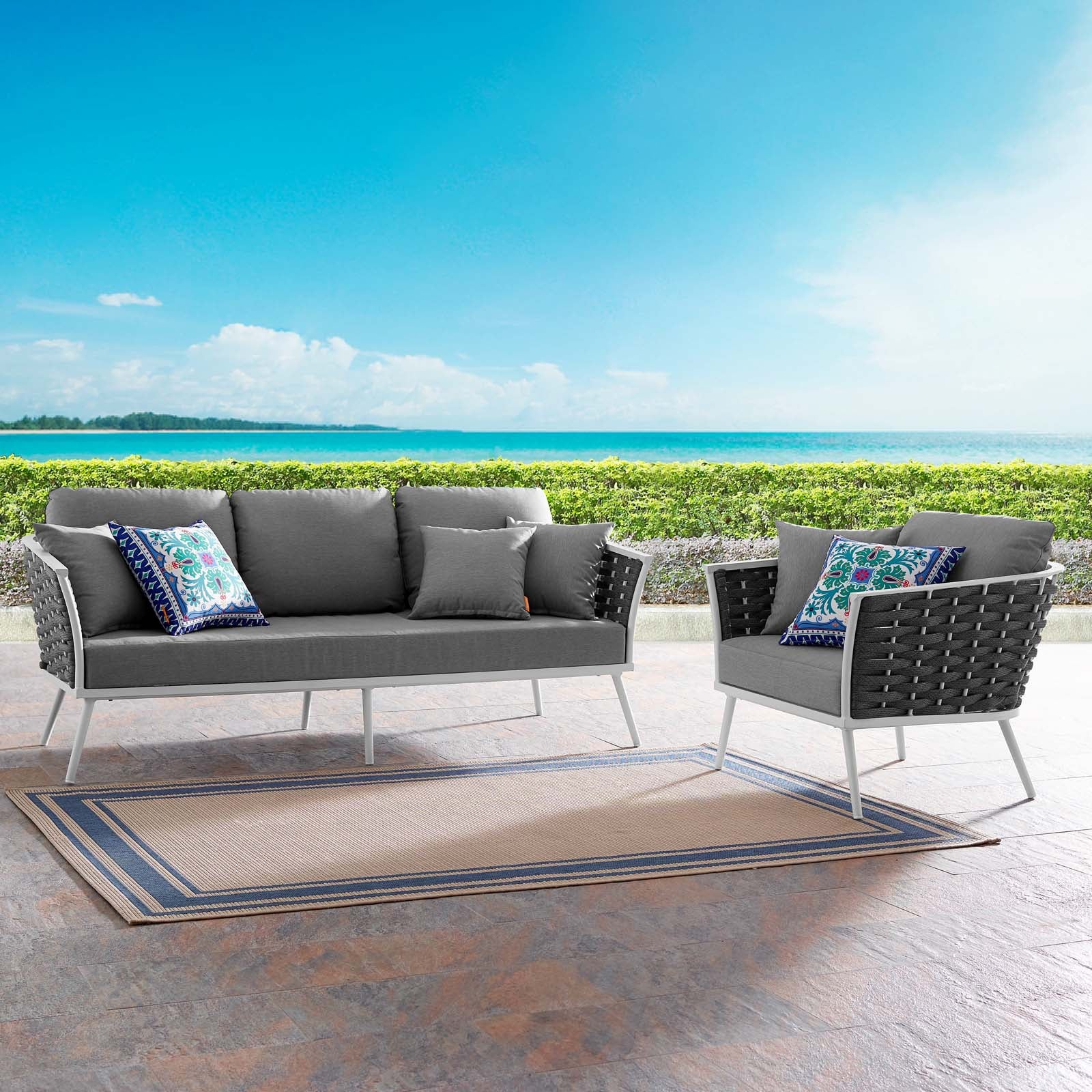 Stance Modern Two-Piece Outdoor Aluminum Sectional Sofa Set Featuring Plush Cushions for the Utmost Comfort