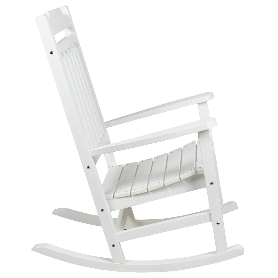 Premium Set of Two All-Weather UV-Resistant Poly Resin Rocking Chairs with an Adirondack Style Side Table for Indoor and Outdoor Use
