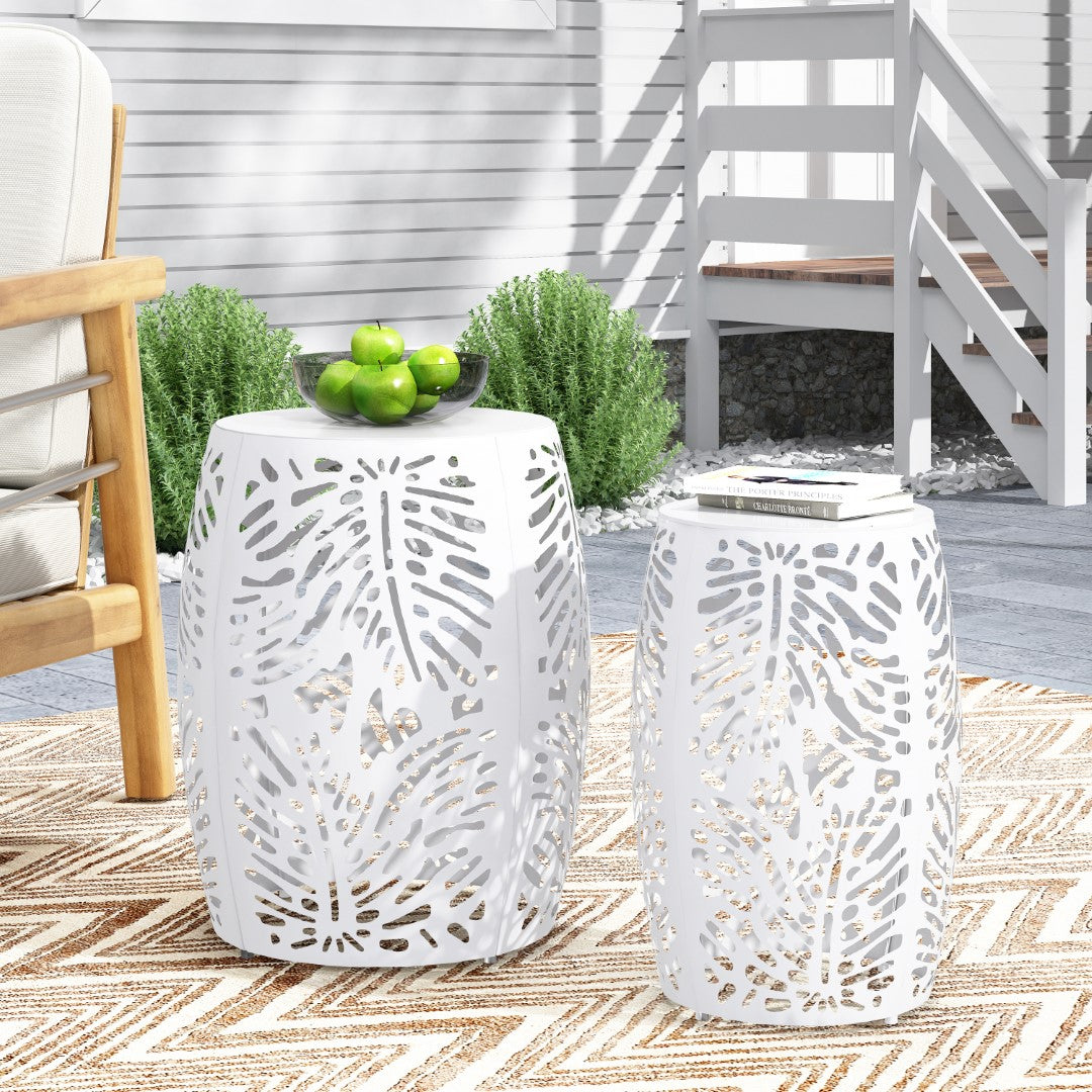 Christopher Knight Home® Satterlee Outdoor Metal Side Table Set of 2 - Stylish Barrel-Shaped Design