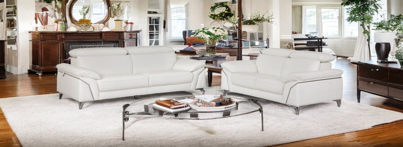 Luxurious 2-Piece Indoor Italian White Leather Seating Set for Stylish Homes