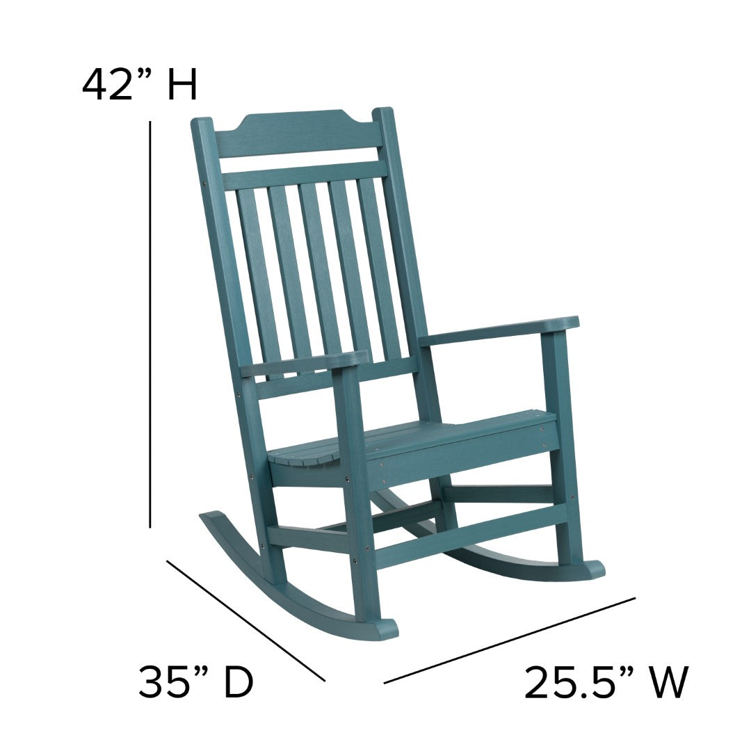 Premium Set of Two All-Weather UV-Resistant Poly Resin Rocking Chairs with an Adirondack Style Side Table for Indoor and Outdoor Use
