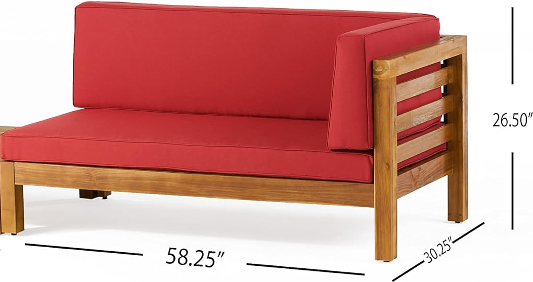 Christopher Knight Home® Oana Outdoor Red Corner Bench and Coffee Table Set Crafted from Acacia Wood with Water-Resistant Cushions