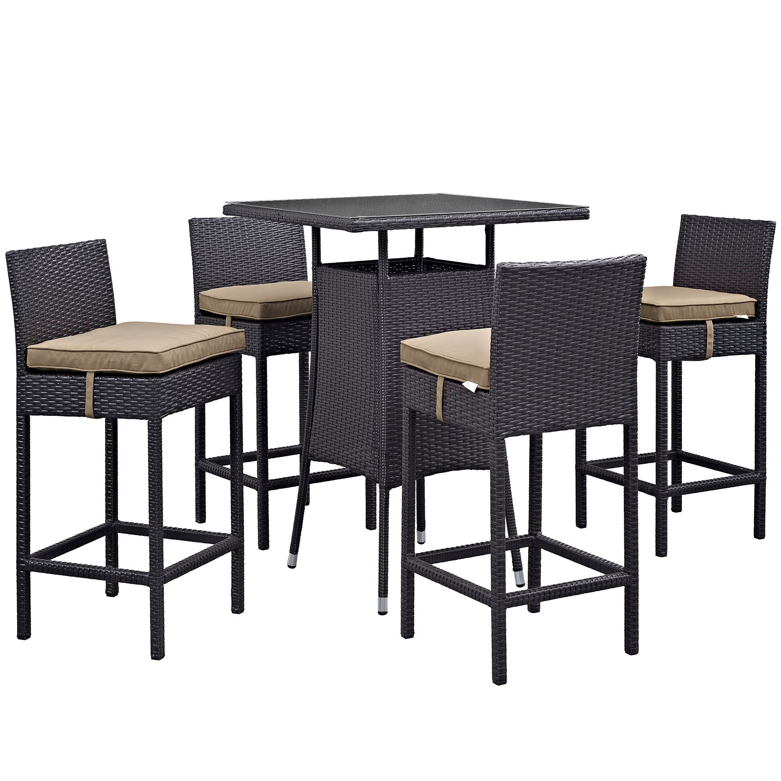 Convene 5-Piece Stylish Synthetic Rattan Weave Outdoor Patio Pub Set for Various Entertaining Occasions