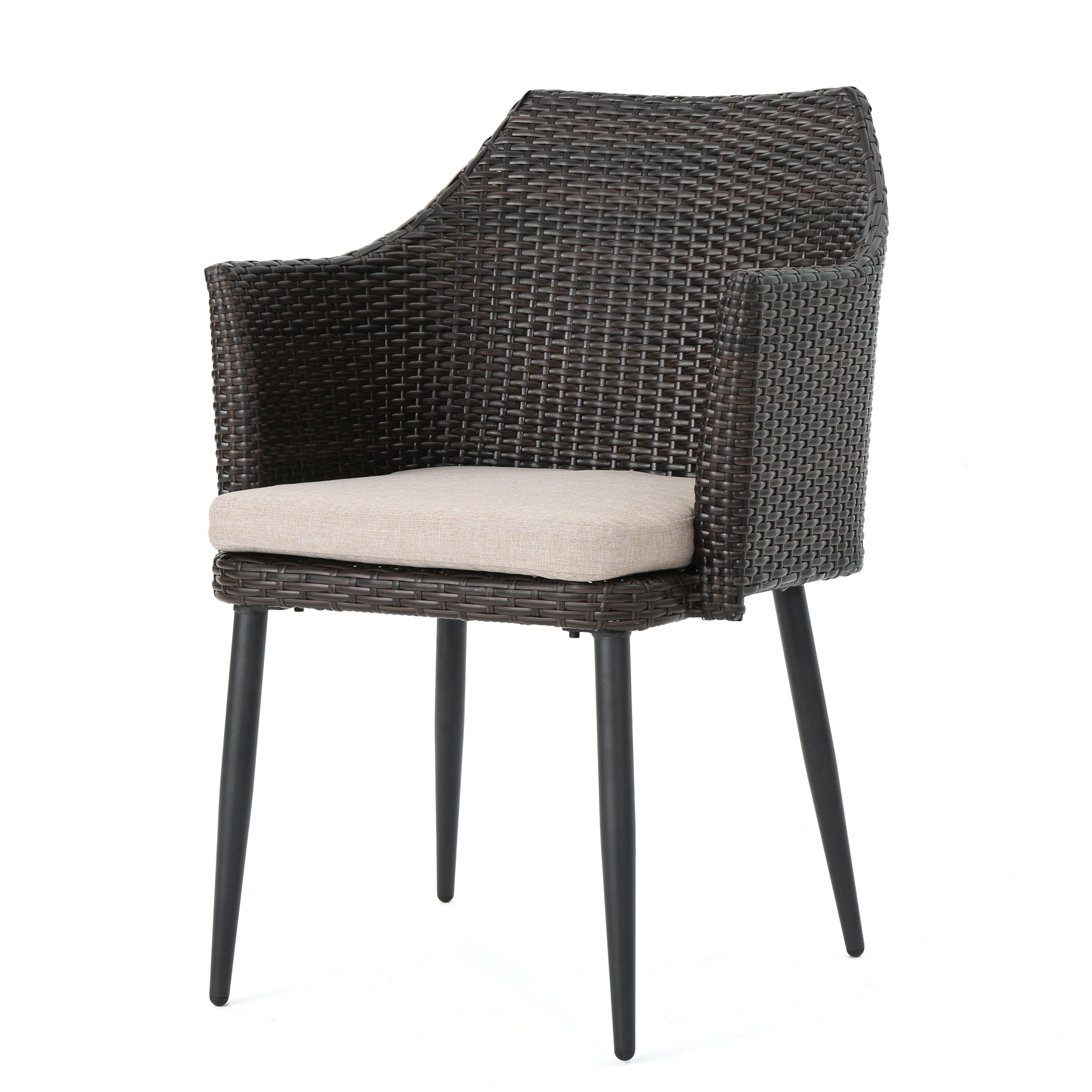 Christopher Knight Home® Iona Three - Piece Outdoor Wicker Conversation Set in Multi - Brown Shades with Dark Brown - Finished Metal Legs and Beige - Colored Cushions