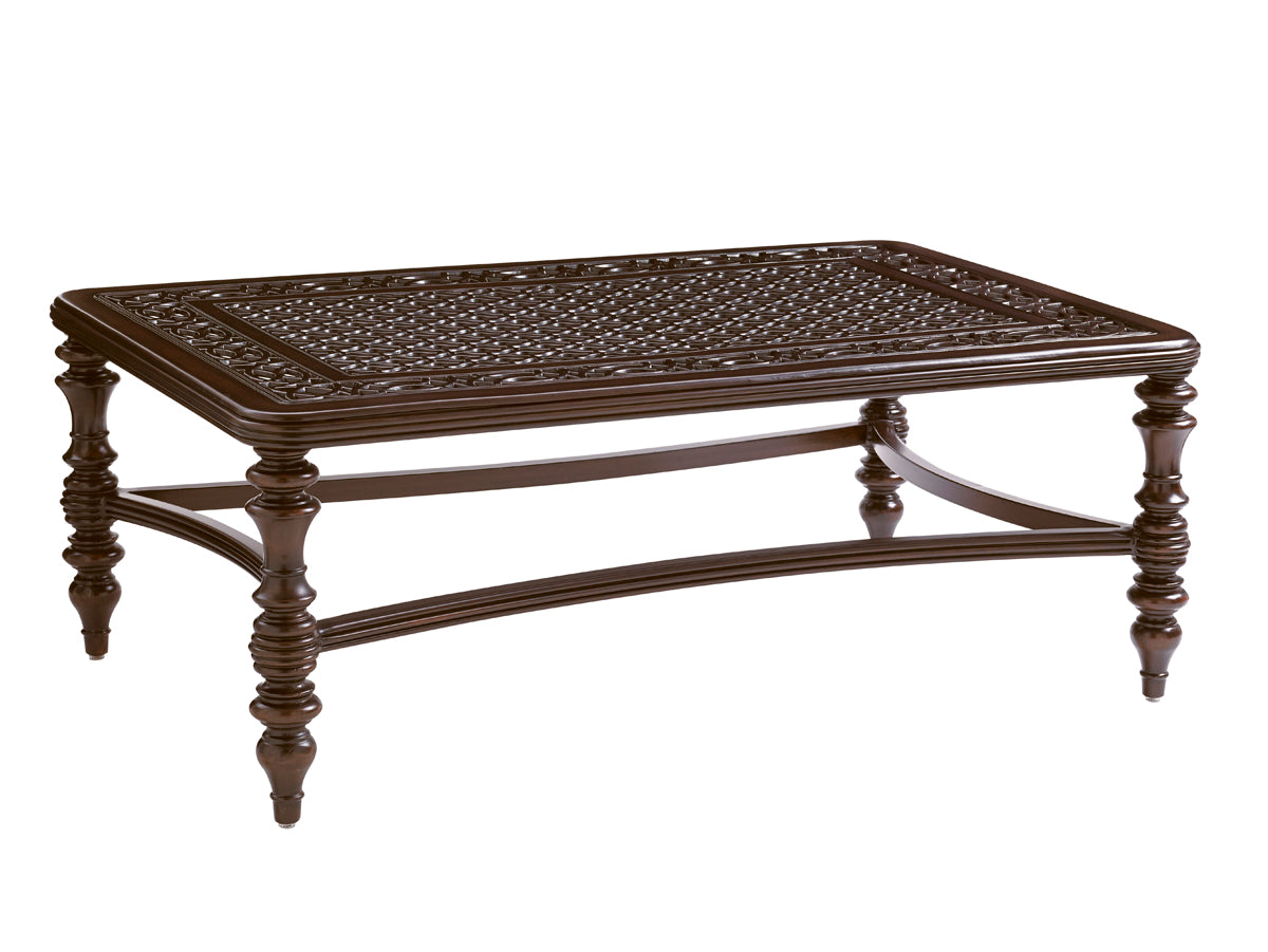 Tommy Bahama Outdoor 3235-945 Elegant Rectangular Cocktail Table with Custom Cast Aluminum Design & Quatrefoil Pattern