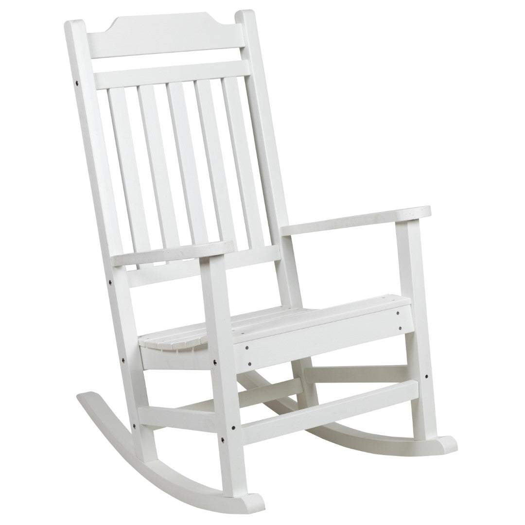 Premium Set of Two All-Weather UV-Resistant Poly Resin Rocking Chairs with an Adirondack Style Side Table for Indoor and Outdoor Use