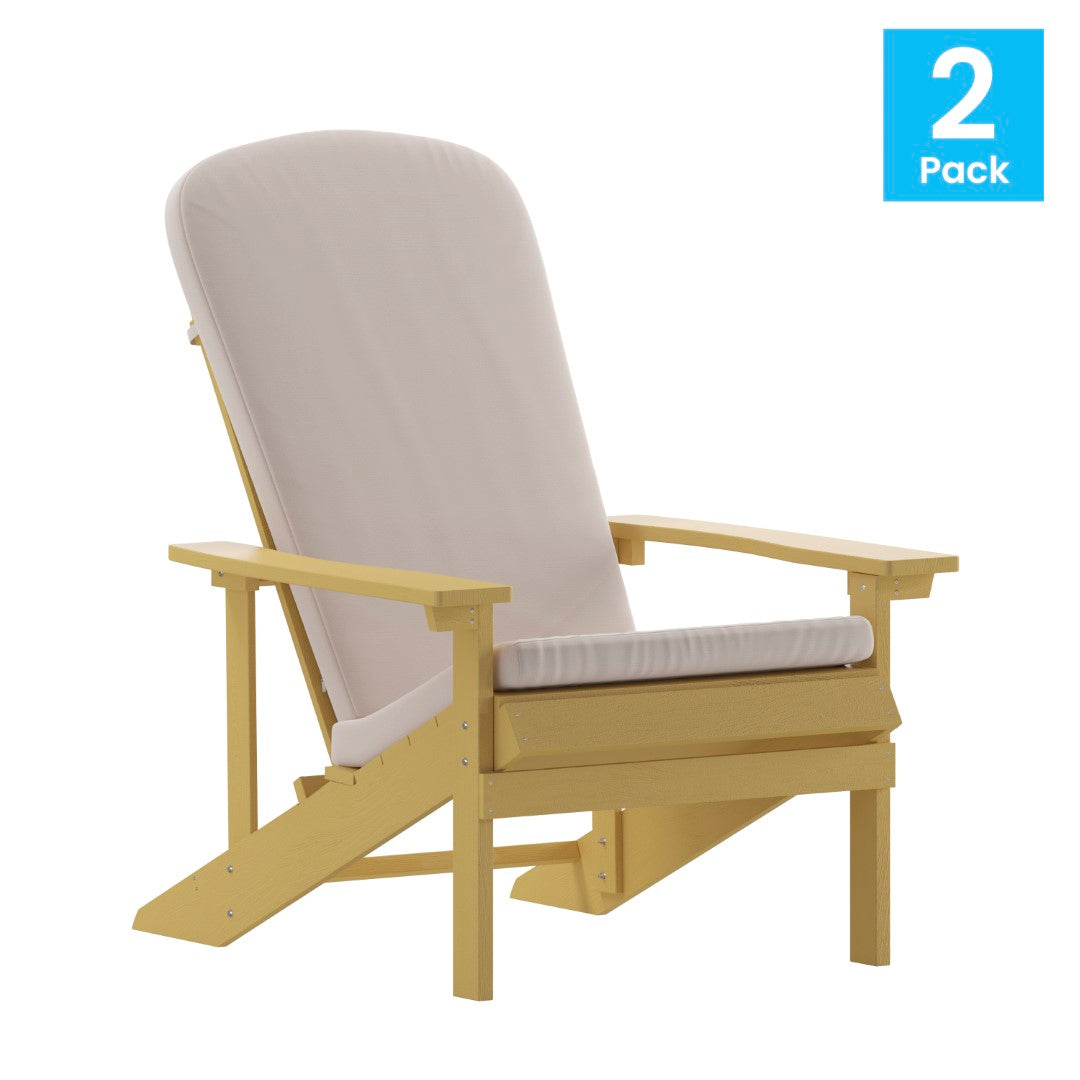 Commercial - Grade Outdoor Set of Two All - Weather Poly Resin Wood Adirondack Chairs Equipped with Cream - Colored Cushions Ideal for Decks, Porches, and Patios