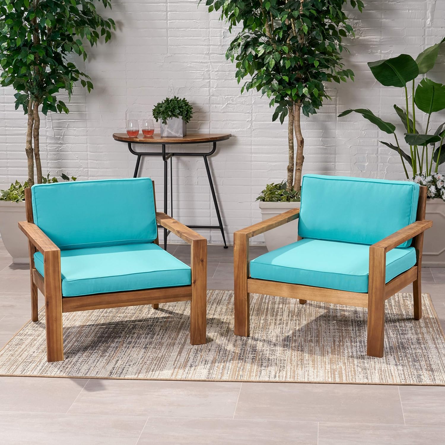 Christopher Knight Home® Santa Ana Club Chair Set of 2, Durable Acacia Wood, Wire-Brushed Finish, Water-Resistant Cushions