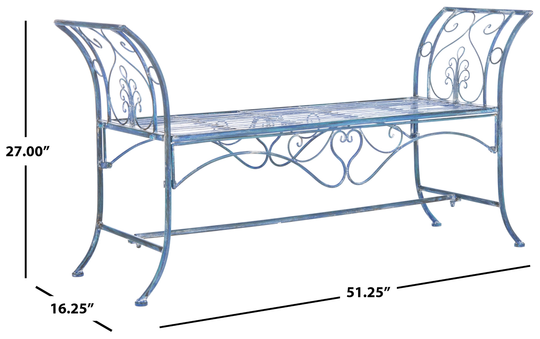 Adina Wrought Iron Outdoor Garden Bench with Victorian Elegance and Intricate Scrolls