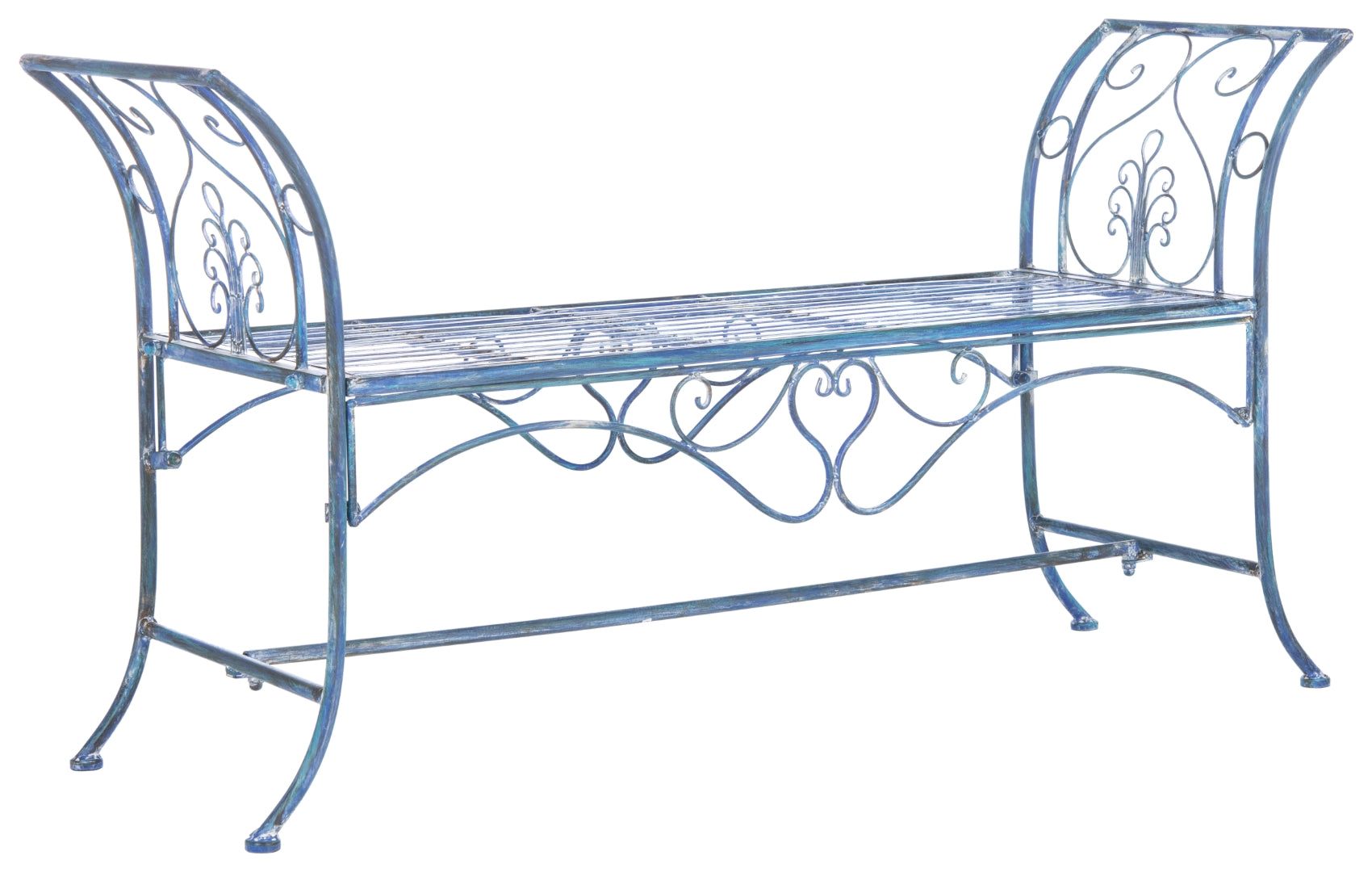 Adina Wrought Iron Outdoor Garden Bench with Victorian Elegance and Intricate Scrolls