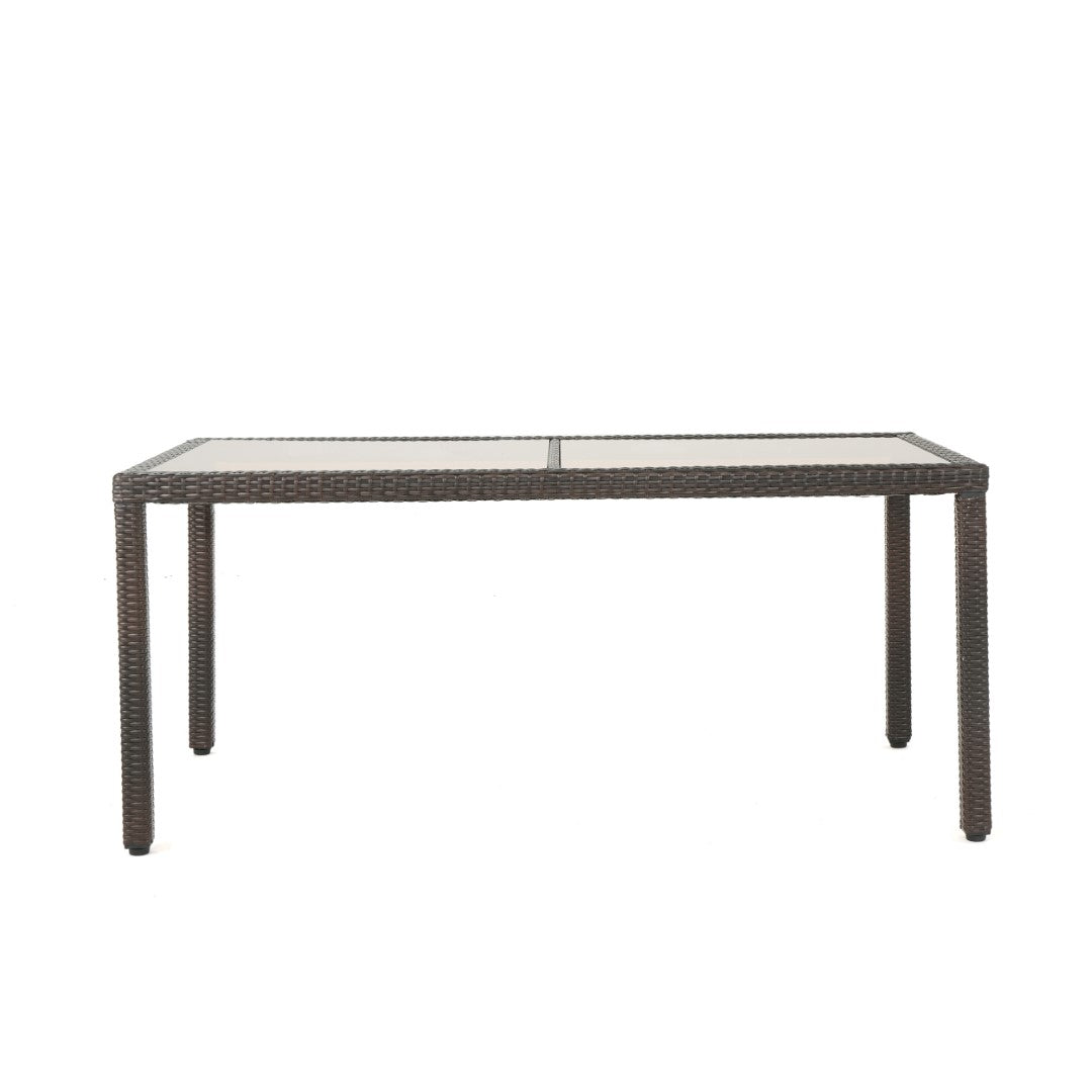 Christopher Knight Home® San Pico Outdoor Multibrown Wicker Rectangular Tempered Glass Top Dining Table for Backyard, Patio, and Garden Use