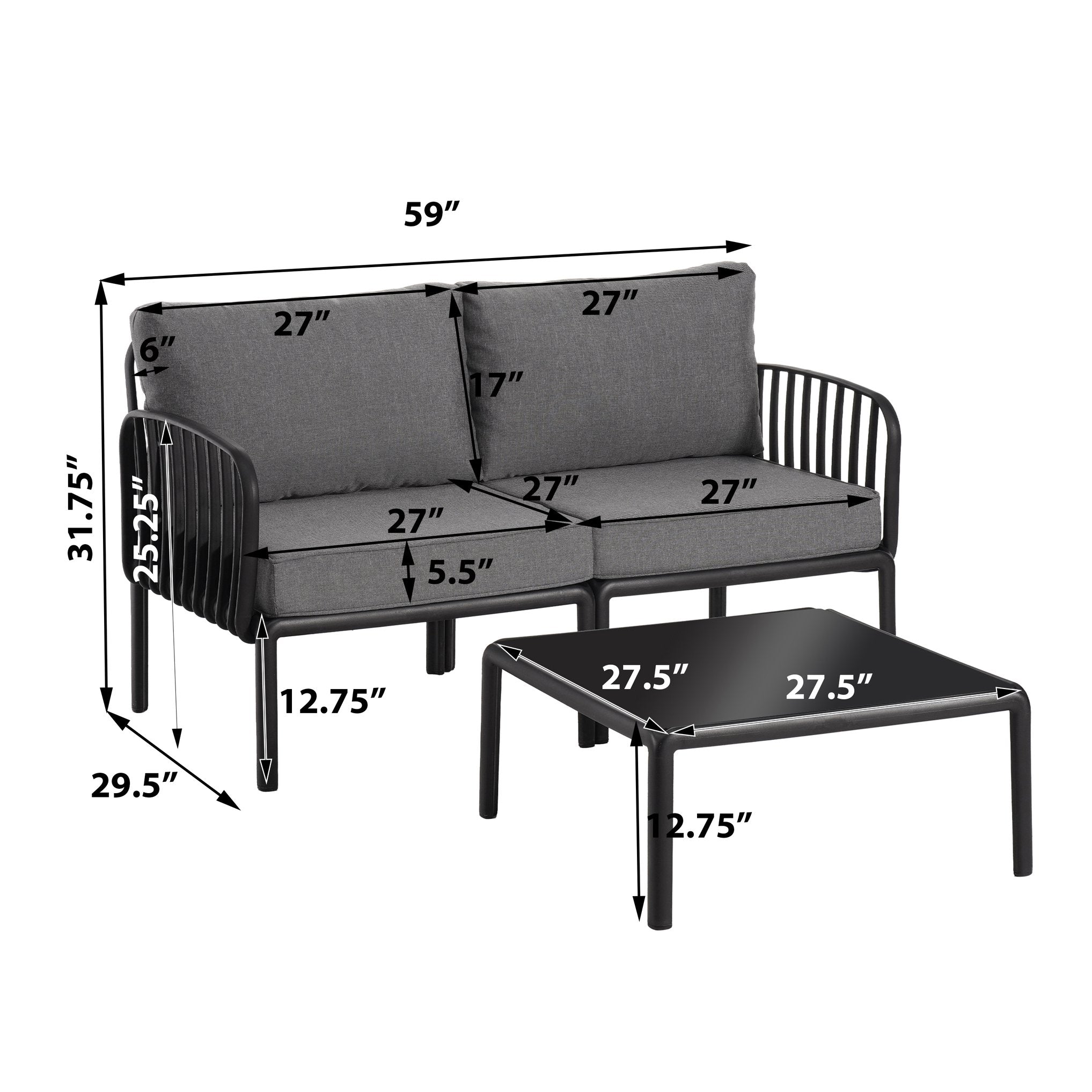 Christopher Knight Home® High - Quality 3 Piece Patio Conversation Set: Modern Outdoor Sectional with Plush Thick Cushions and Square - Shaped Coffee Table for Relaxation
