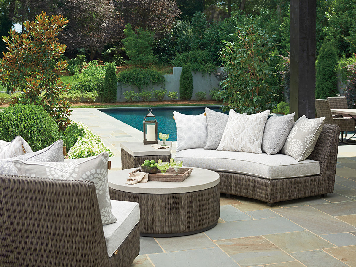 Tommy Bahama 3900 - 950 All - Weather Outdoor Accent Table with Wicker and Weatherstone Top