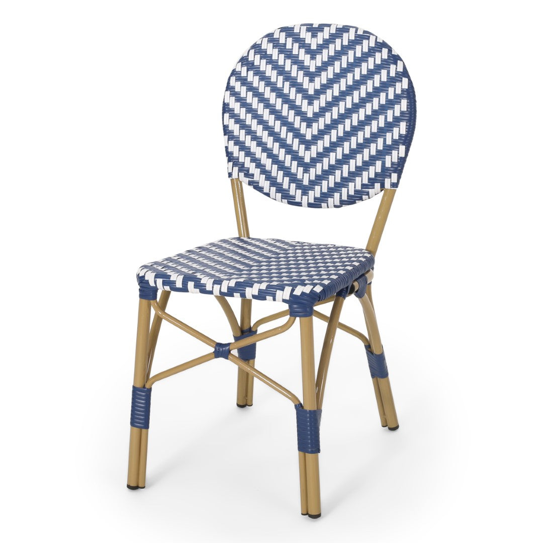 Christopher Knight Home® Picardy 2-Piece Outdoor Aluminum French Bistro Chairs in Navy, White & Bamboo Finish