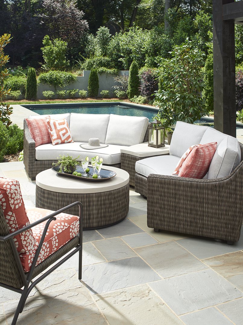 Tommy Bahama 3900 - 950 All - Weather Outdoor Accent Table with Wicker and Weatherstone Top
