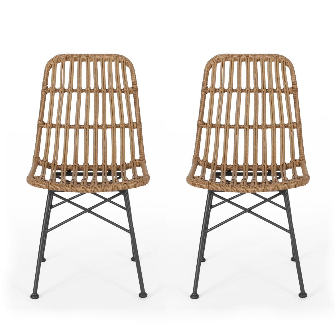 Christopher Knight Home® Set of 2 Modern Indoor Rattan and Iron Dining Chairs in Light Brown and Black