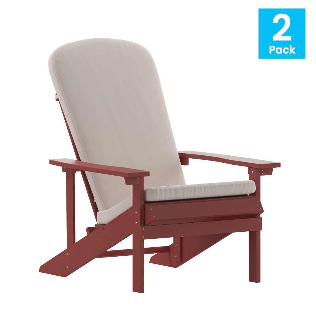 Commercial - Grade Outdoor Set of Two All - Weather Poly Resin Wood Adirondack Chairs Equipped with Cream - Colored Cushions Ideal for Decks, Porches, and Patios