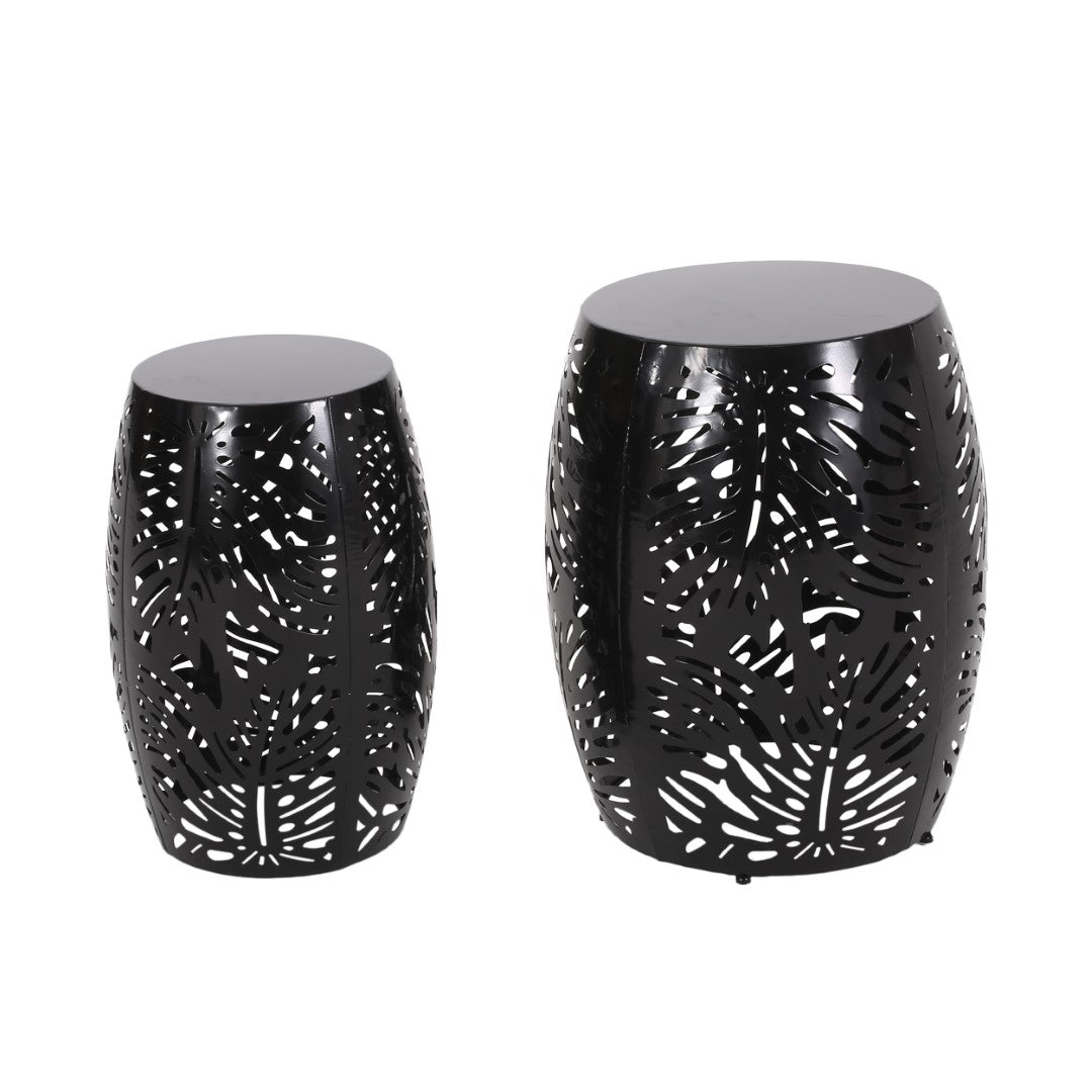 Christopher Knight Home® Satterlee Outdoor Metal Side Table Set of 2 - Stylish Barrel-Shaped Design