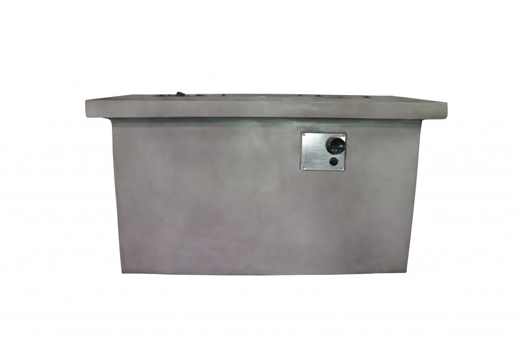 Stylish Rectangular Grey Cement Propane Gas Fire Pit with Lava Rocks & Control Panel