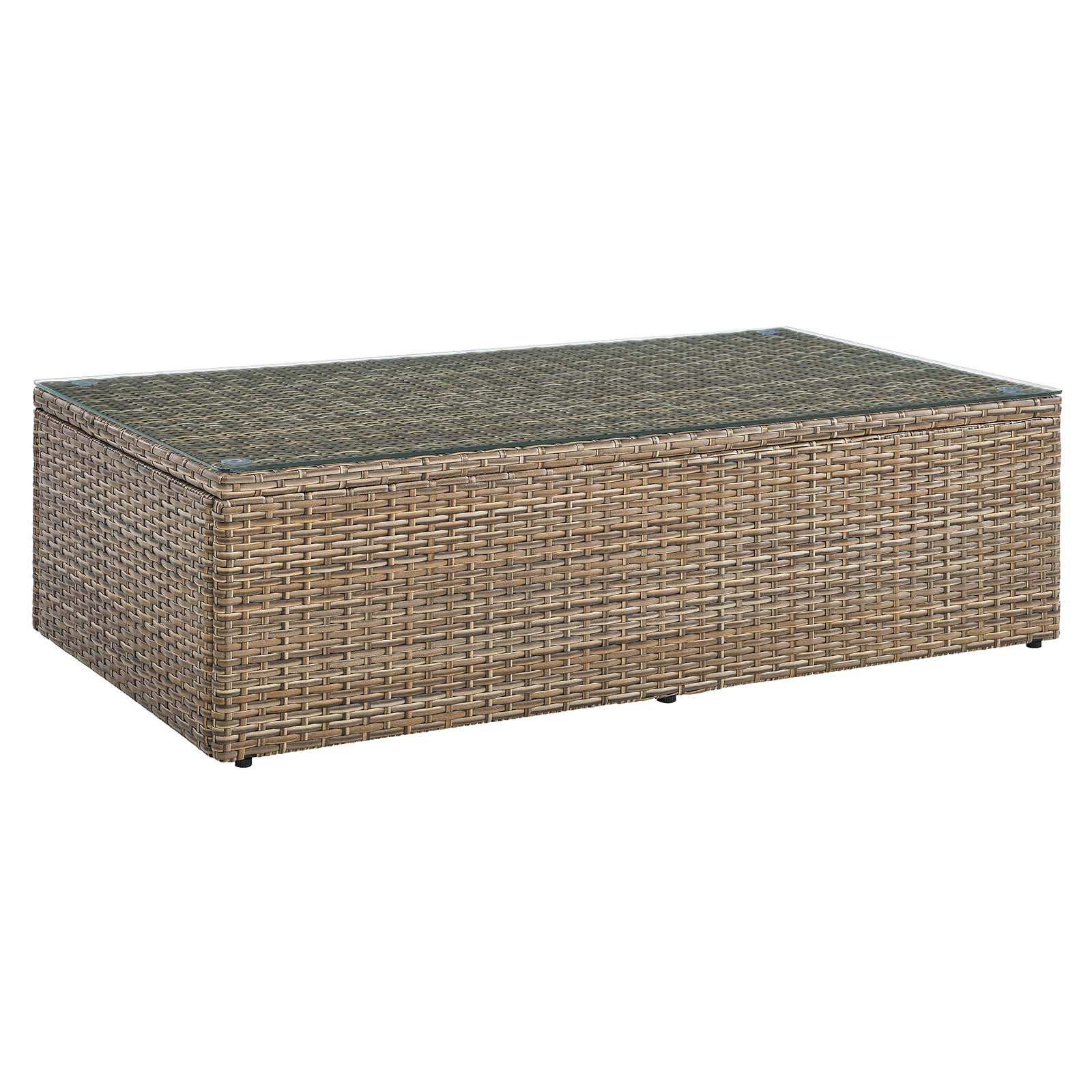 Convene Outdoor Patio 4-Piece Furniture Set - Elegant Synthetic Rattan Weave Design, All-Weather Resistant Cushions and Tempered Glass Top Table for Outdoor Spaces