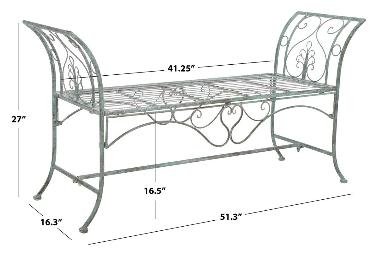 Adina Wrought Iron Outdoor Garden Bench with Victorian Elegance and Intricate Scrolls