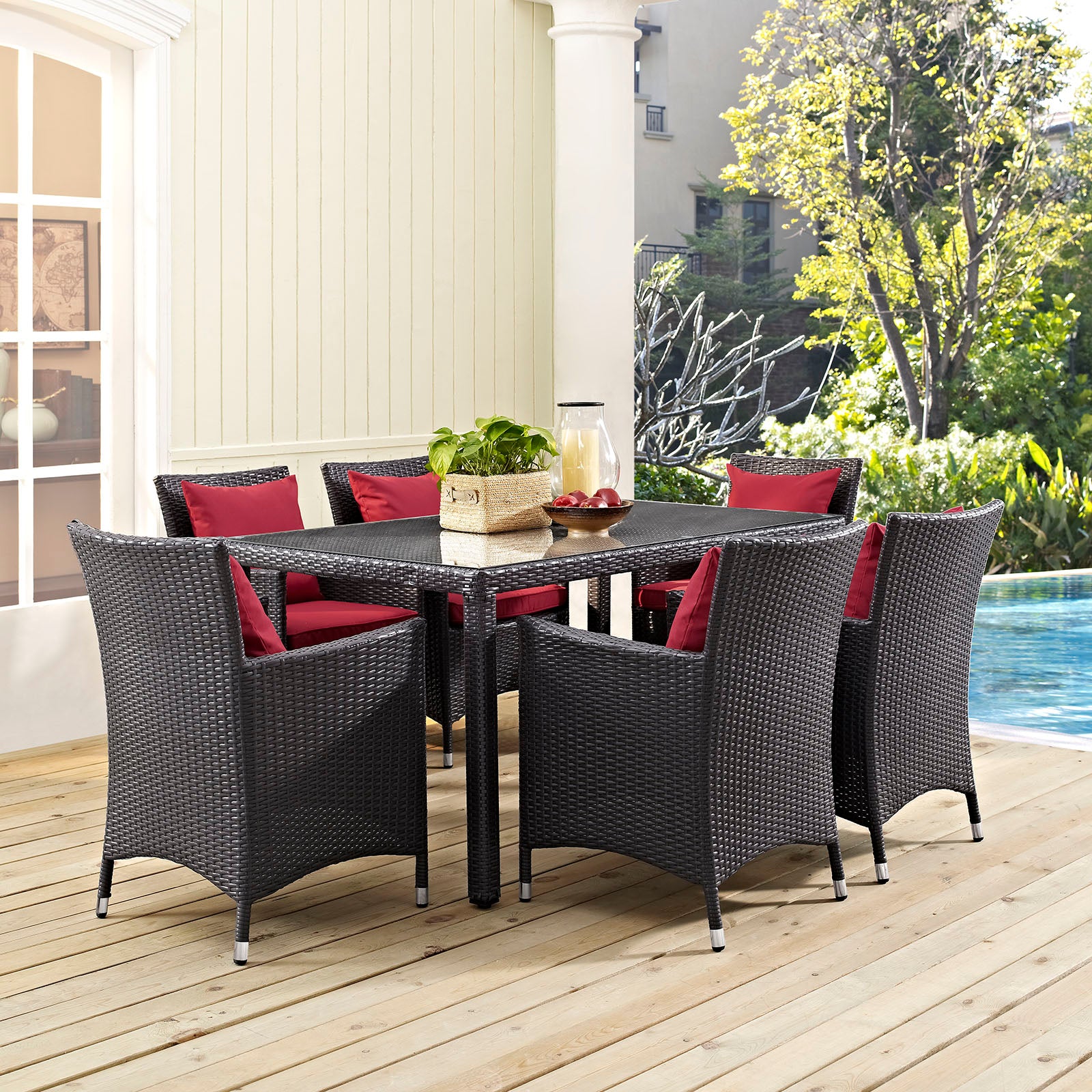 Convene 7-Piece All-Weather Outdoor Dining Set with Stylish Rattan and Durable Cushions