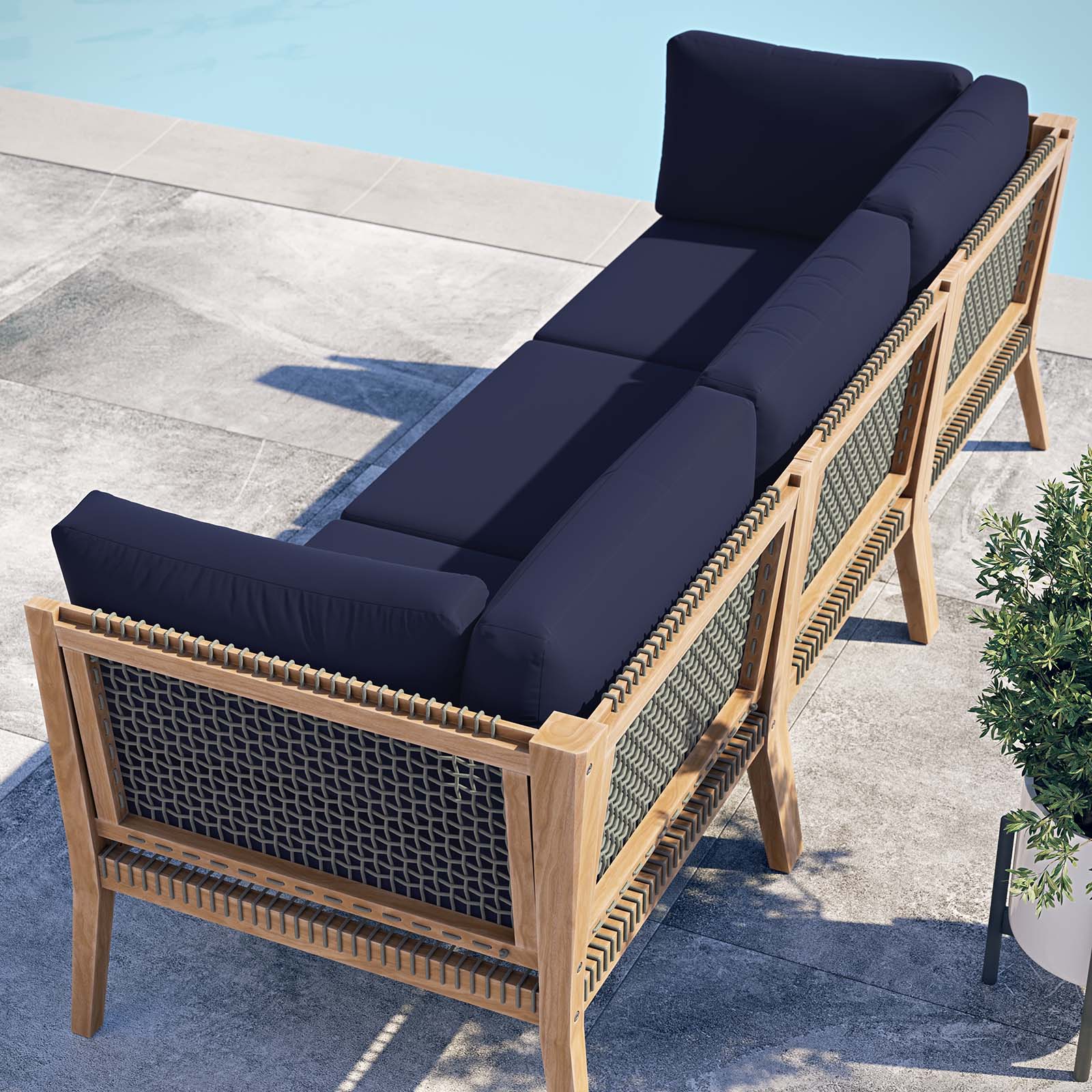 Clearwater Premium Teak Outdoor Patio Sofa with Stylish Rope Webbing and Comfort Cushions