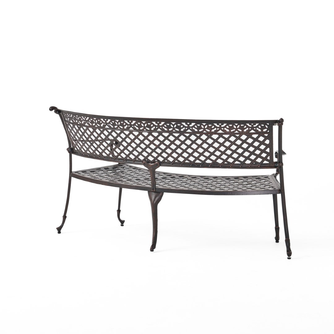 Christopher Knight Home® Tahoe Sector Outdoor Curved Loveseat Bench in Copper - Sturdy Aluminum, Diamond - Cross Design, 65x27x32.75