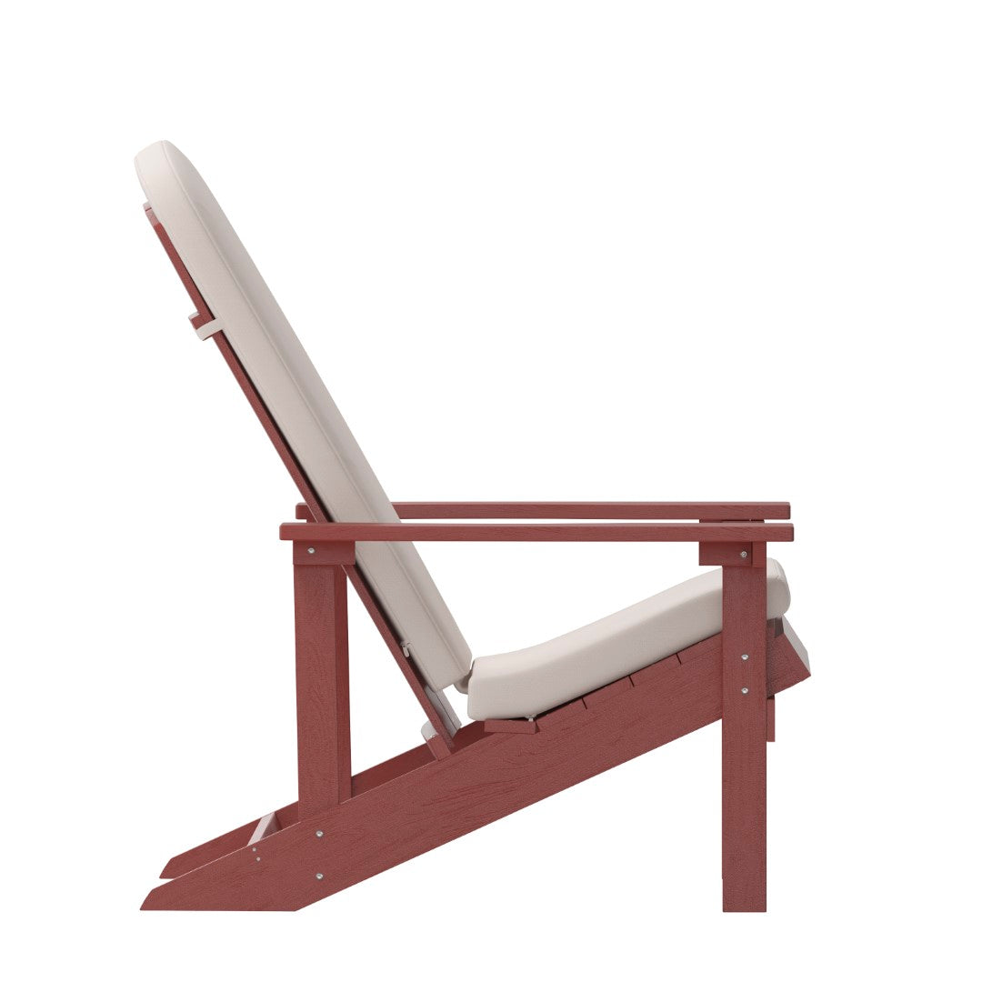 Commercial - Grade Outdoor Set of Two All - Weather Poly Resin Wood Adirondack Chairs Equipped with Cream - Colored Cushions Ideal for Decks, Porches, and Patios