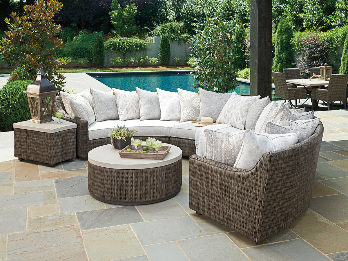 Tommy Bahama 3900 - 950 All - Weather Outdoor Accent Table with Wicker and Weatherstone Top