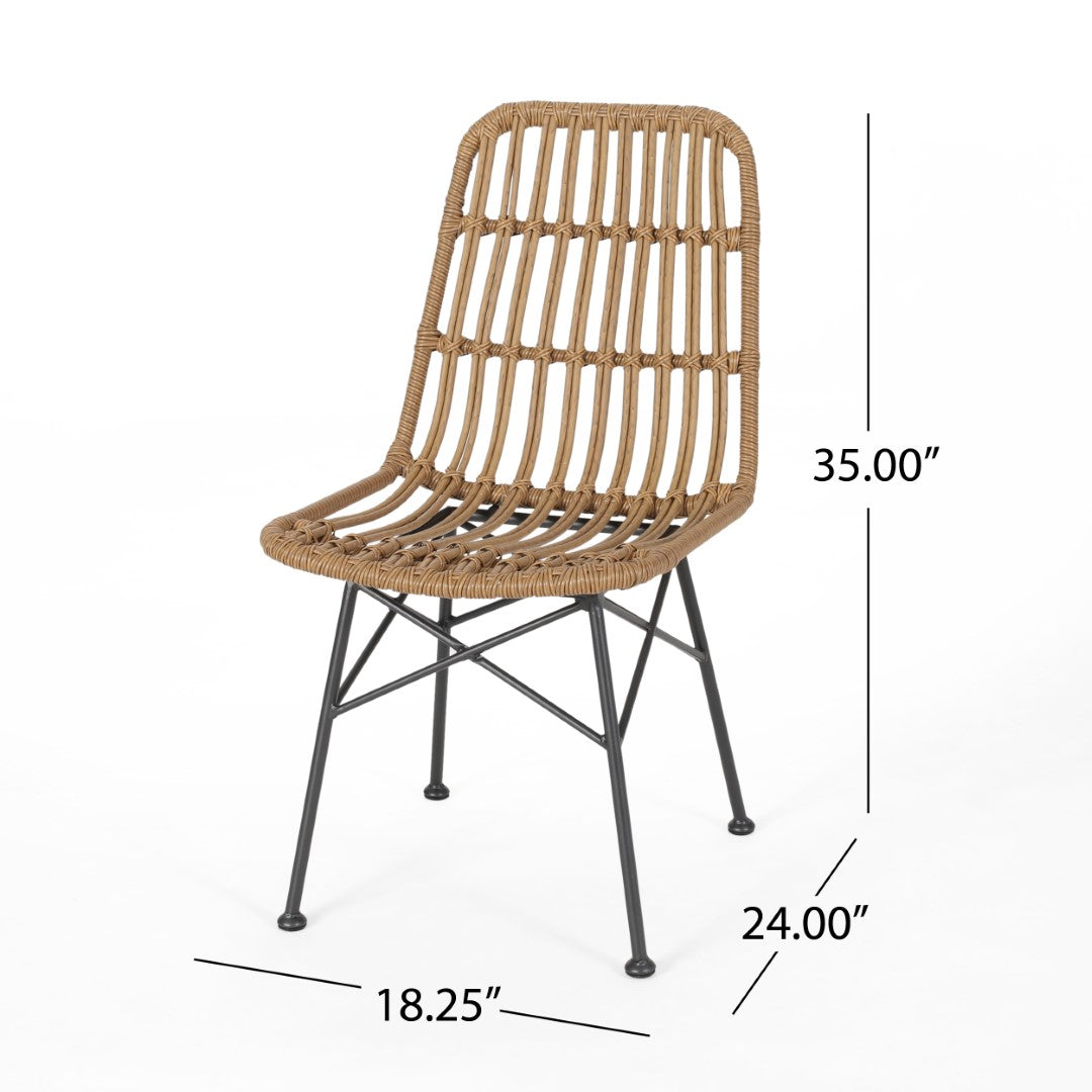 Christopher Knight Home® Set of 2 Modern Indoor Rattan and Iron Dining Chairs in Light Brown and Black