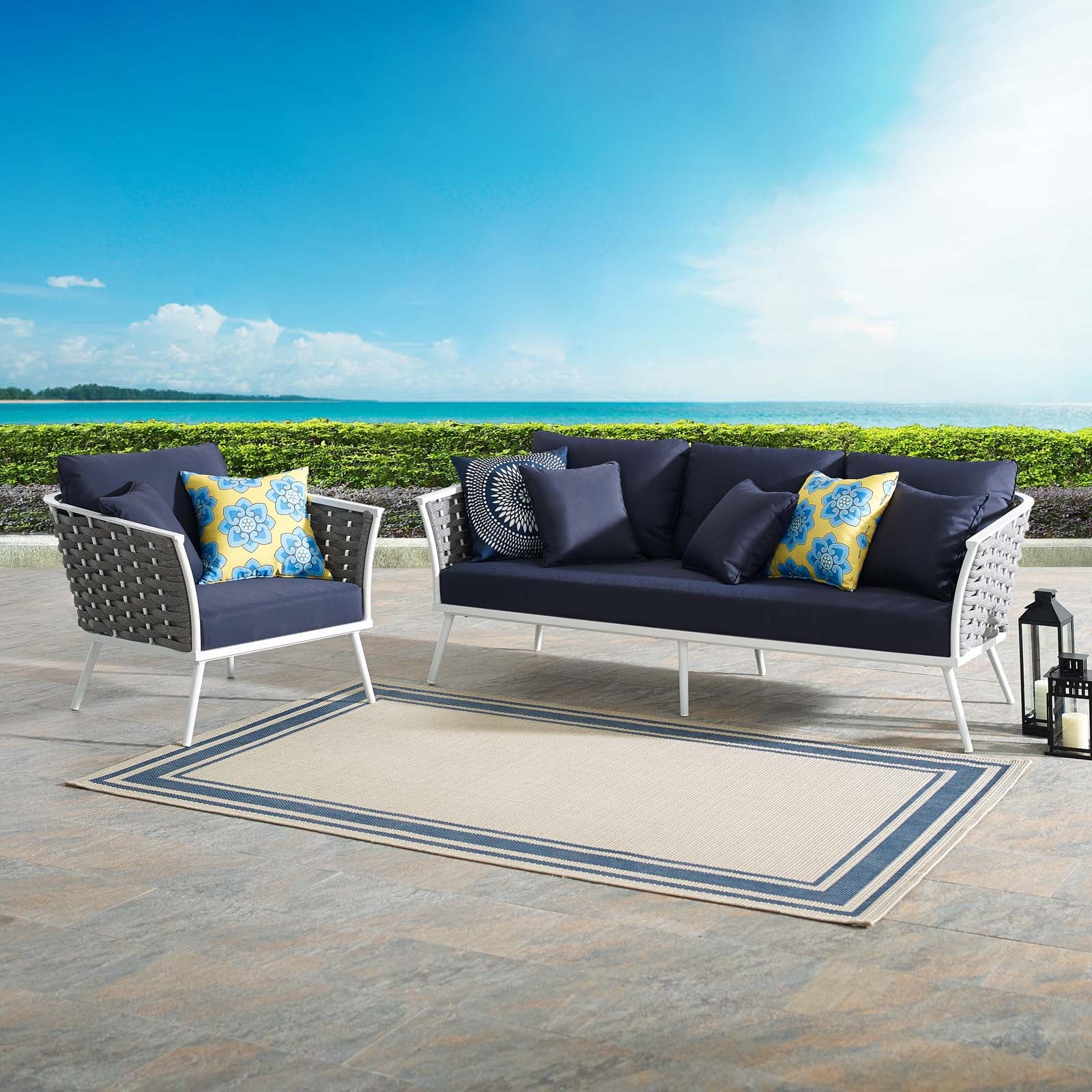 Stance Modern Two-Piece Outdoor Aluminum Sectional Sofa Set Featuring Plush Cushions for the Utmost Comfort