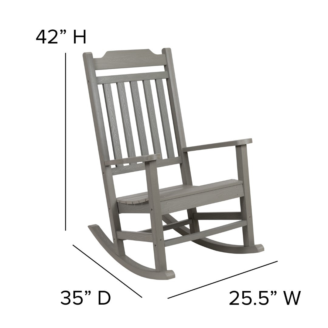 Premium Set of Two All-Weather UV-Resistant Poly Resin Rocking Chairs with an Adirondack Style Side Table for Indoor and Outdoor Use