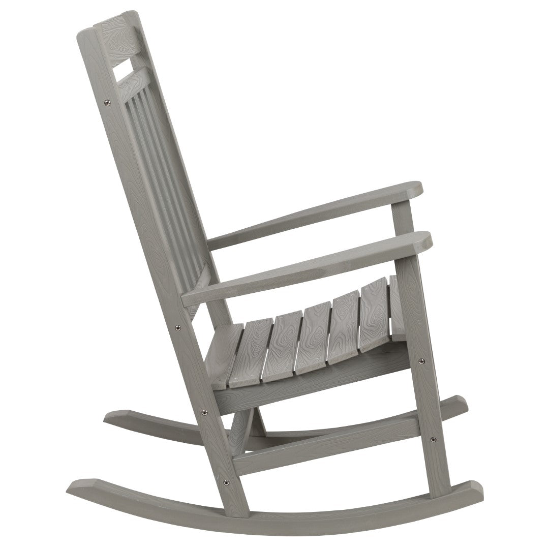 Premium Set of Two All-Weather UV-Resistant Poly Resin Rocking Chairs with an Adirondack Style Side Table for Indoor and Outdoor Use