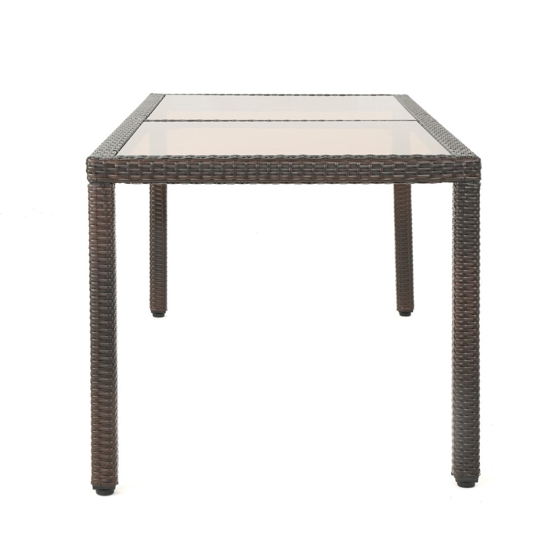 Christopher Knight Home® San Pico Outdoor Multibrown Wicker Rectangular Tempered Glass Top Dining Table for Backyard, Patio, and Garden Use