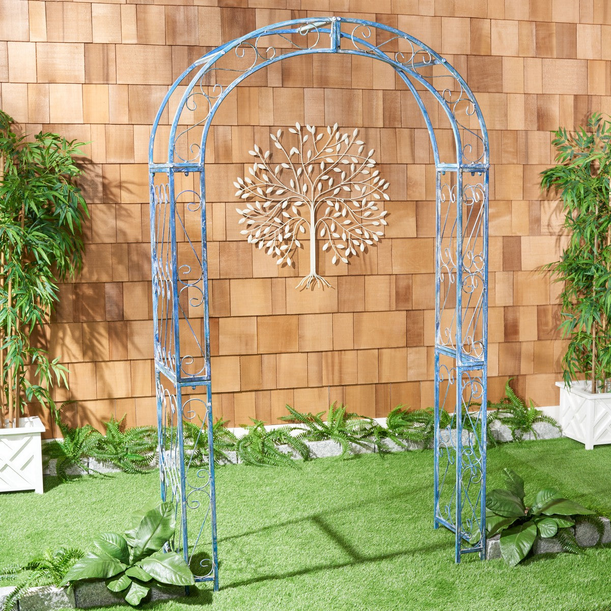 Antique White Iron Outdoor Arch for Enchanting Secret Gardens and Floral Decor
