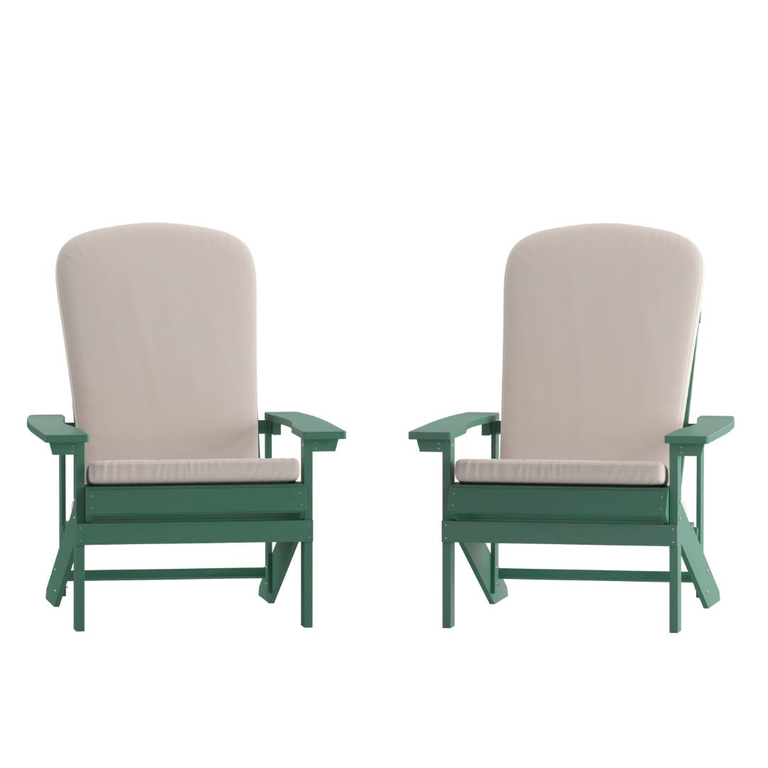 Commercial - Grade Outdoor Set of Two All - Weather Poly Resin Wood Adirondack Chairs Equipped with Cream - Colored Cushions Ideal for Decks, Porches, and Patios