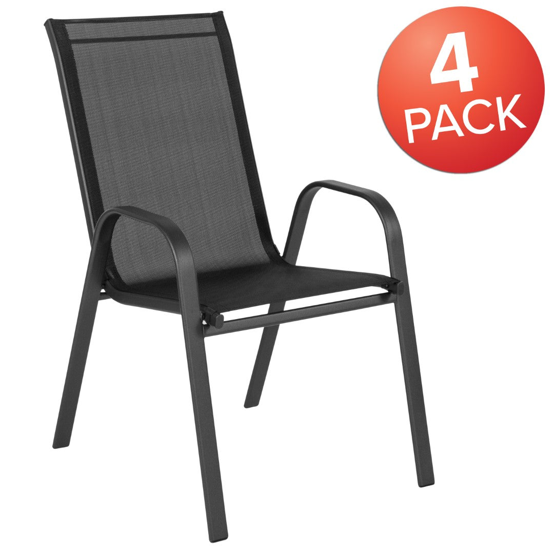 Commercial-Grade Outdoor Stackable 4-Pack Patio Chairs with Flex Comfort Material and Sturdy Metal Frame