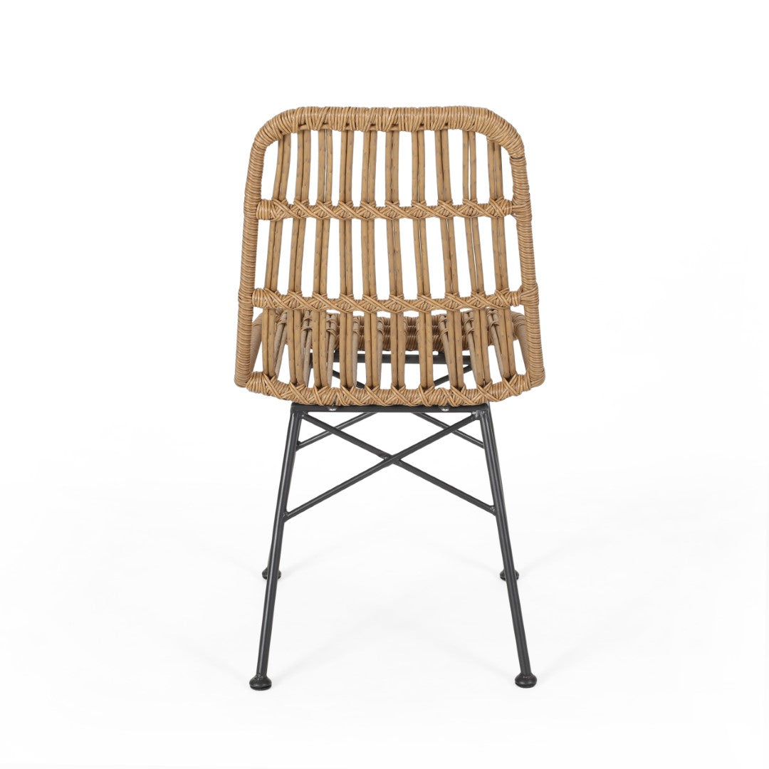 Christopher Knight Home® Set of 2 Modern Indoor Rattan and Iron Dining Chairs in Light Brown and Black