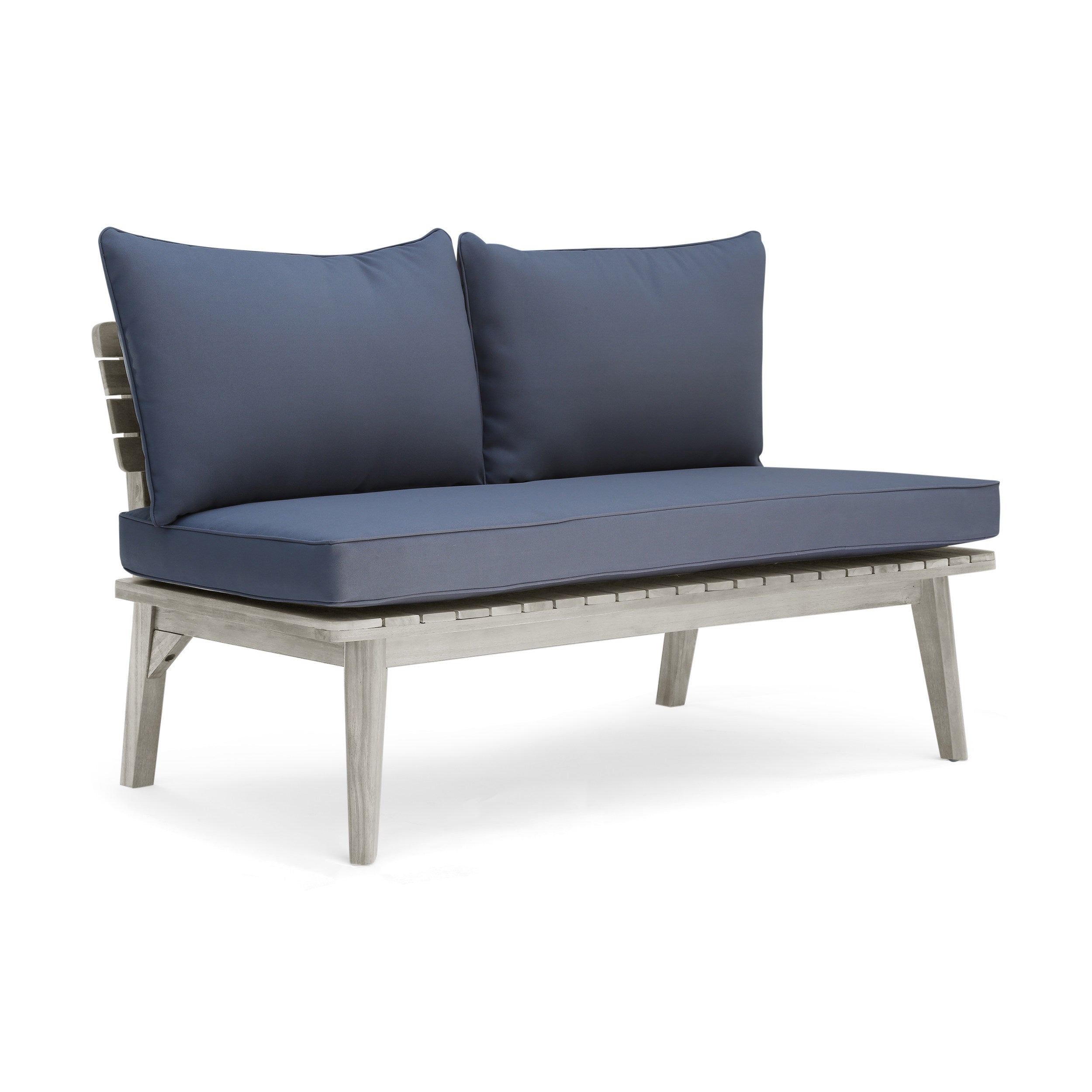 Christopher Knight Home® Mid - Century Outdoor Acacia Wood Loveseat with Weather - Resistant Gray Cushions