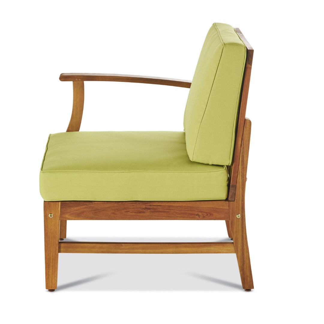 Christopher Knight Home® Outdoor Perla Left-Side Armchair Made of Acacia Wood, Featuring Green Water-Resistant Cushions for Comfort and Easy Maintenance, Dimensions: 26 x 28 x 32.75 Inches