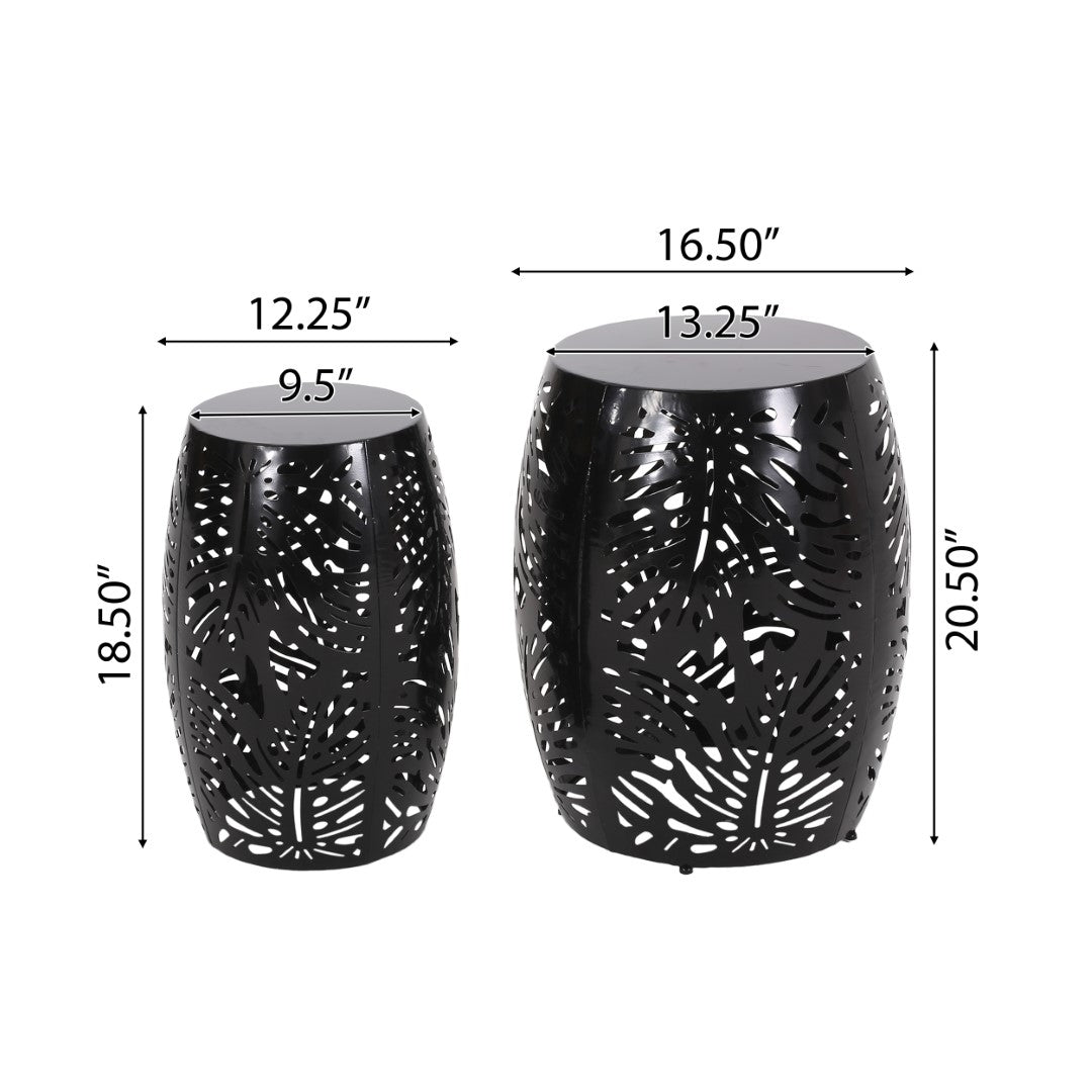 Christopher Knight Home® Satterlee Outdoor Metal Side Table Set of 2 - Stylish Barrel-Shaped Design